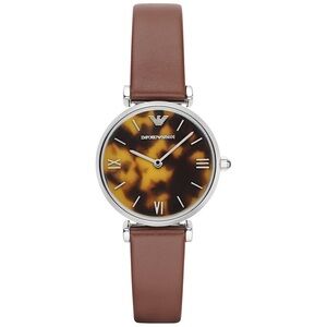 NWT Emporio Armani Tortoiseshell Dial with Brown Leather Strap Watch 32mm